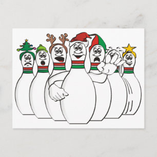 Christmas Bowling Pins Holiday Postcard