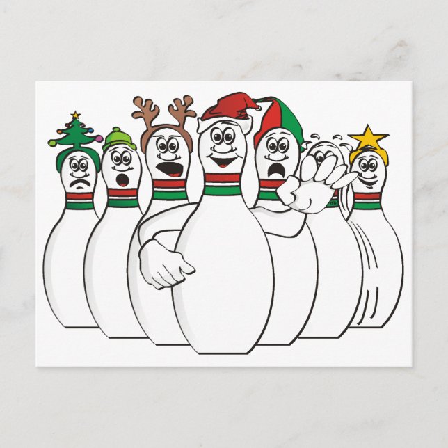 Christmas Bowling Pins Holiday Postcard (Front)