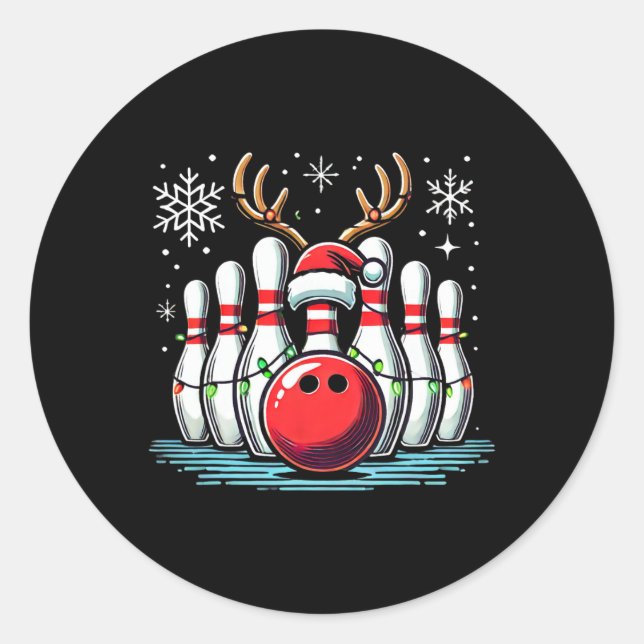 Christmas Bowling Pins Reindeer Xmas Bowler Men Wo Classic Round Sticker (Front)