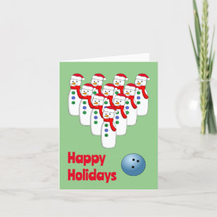 Christmas Bowling Snowmen Folded Holiday Card