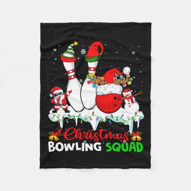 Christmas Bowling Squad Dabbing Santa Elf Bowling  Fleece Blanket (Front)