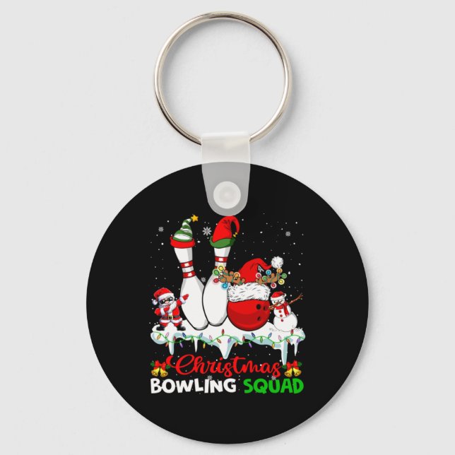 Christmas Bowling Squad Dabbing Santa Elf Bowling  Key Ring (Front)