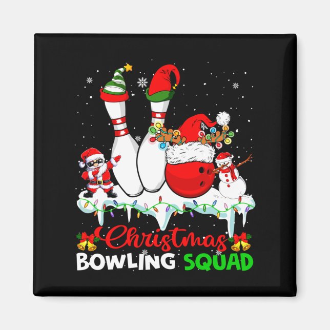 Christmas Bowling Squad Dabbing Santa Elf Bowling  Magnet (Front)