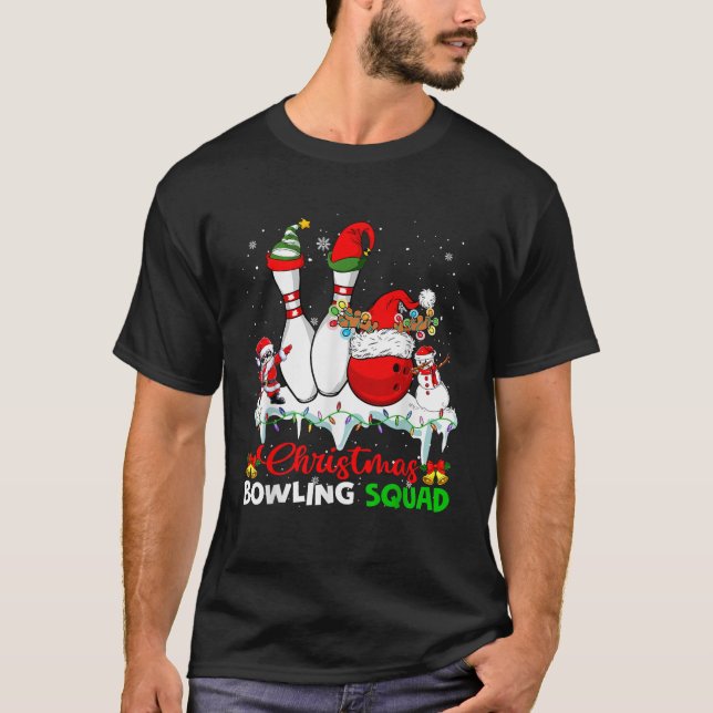 Christmas Bowling Squad Dabbing Santa Elf Bowling  T-Shirt (Front)