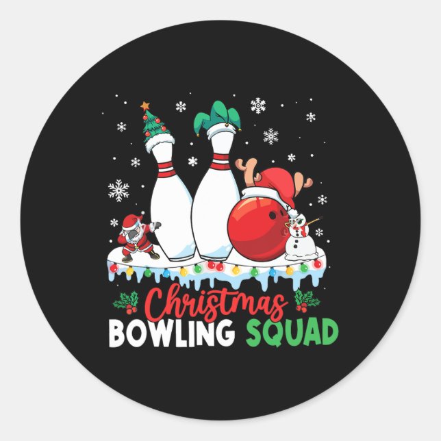 Christmas Bowling Squad Dabbing Santa Funny Christ Classic Round Sticker (Front)