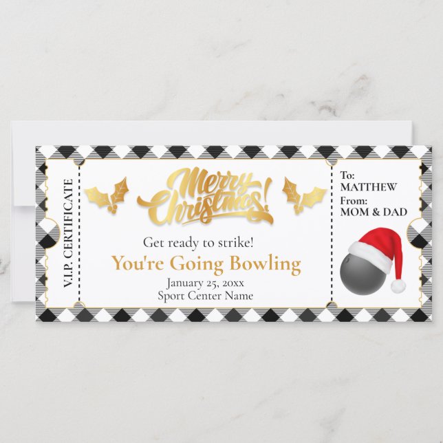 Christmas Bowling Ticket, Surprise Gift Voucher (Front)