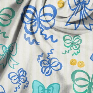Christmas Bows and Bells Illustrated Pattern Fabric
