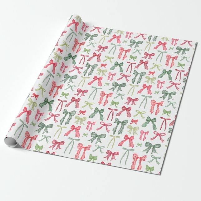 Christmas bows and ribbons green and red wrapping paper (Unrolled)