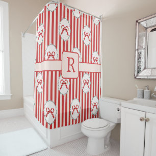 Christmas bows and ribbons monogram initial shower curtain