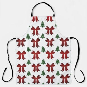Christmas bows and trees apron