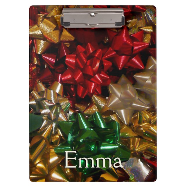 Christmas Bows Colourful Festive Holiday Clipboard (Front)