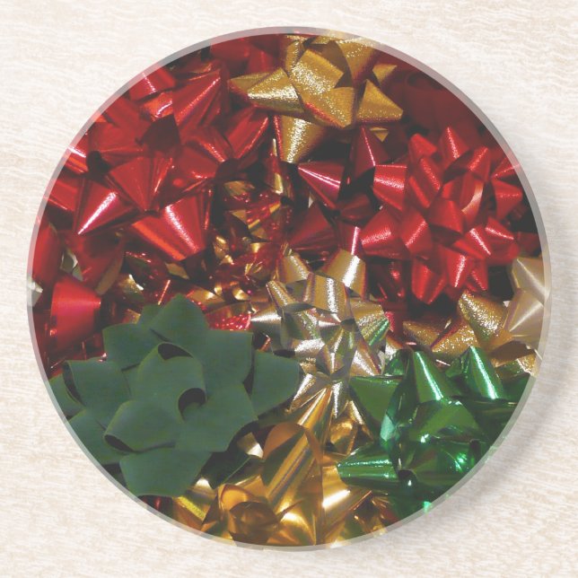 Christmas Bows Colourful Festive Holiday Coaster (Front)