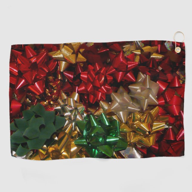 Christmas Bows Colourful Festive Holiday Golf Towel (Horizontal)
