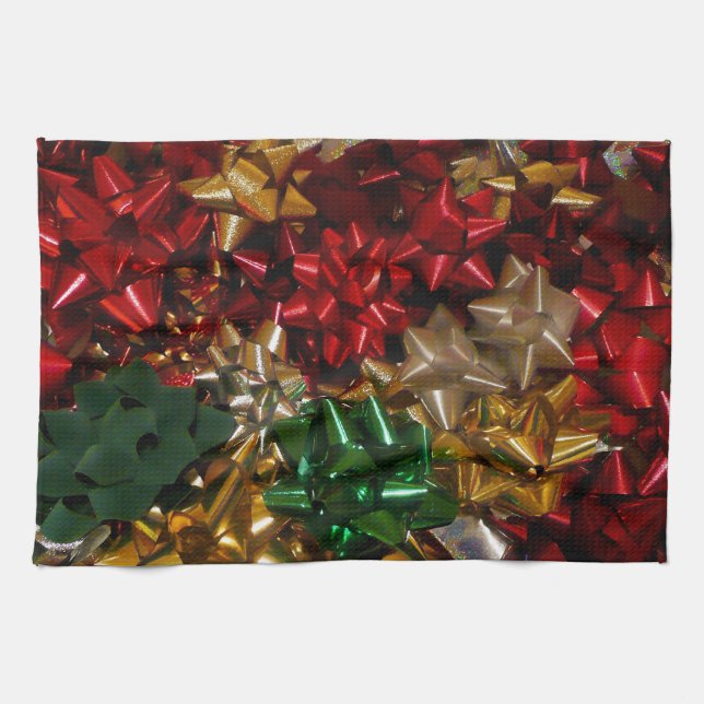 Christmas Bows Colourful Festive Holiday Tea Towel (Horizontal)