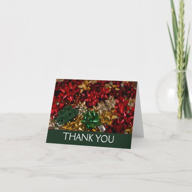 Christmas Bows Colourful Festive Holiday Thank You Card (Front)