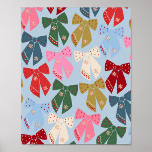 Christmas Bows Coquette Blue Poster