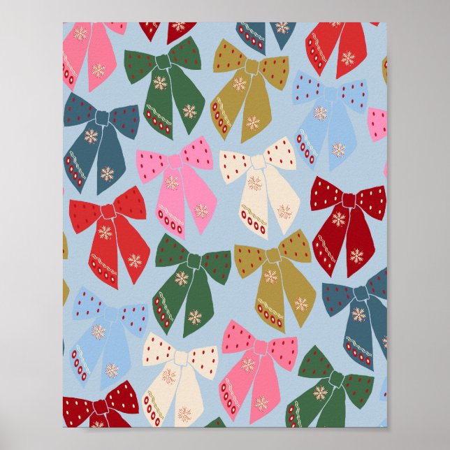 Christmas Bows Coquette Blue Poster (Front)