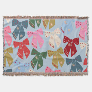 Christmas Bows Coquette Blue Throw Blanket
