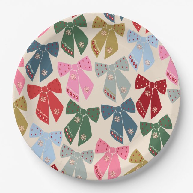 Christmas Bows Coquette Paper Plate (Front)