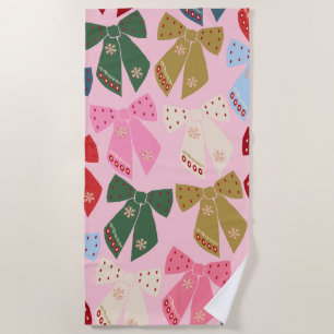 Christmas Bows Coquette Pink Beach Towel