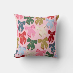 Christmas Bows Coquette Pink Cushion