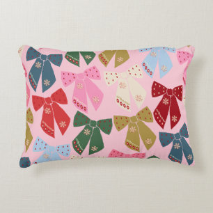Christmas Bows Coquette Pink Decorative Cushion