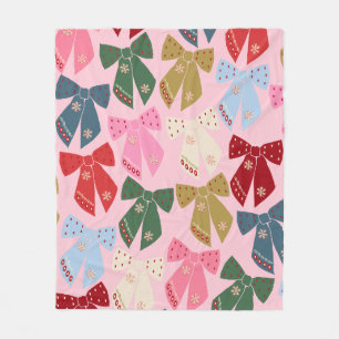 Christmas Bows Coquette Pink Fleece Blanket