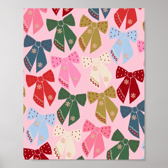 Christmas Bows Coquette Pink Poster (Front)