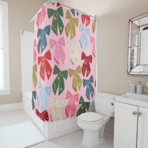 Christmas Bows Coquette Pink Shower Curtain
