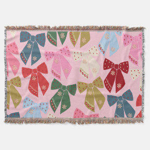 Christmas Bows Coquette Pink Throw Blanket