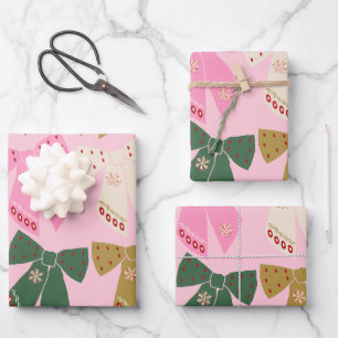 Christmas Bows Coquette Pink Wrapping Paper Sheet