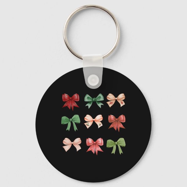 Christmas Bows Coquette Red Green Toddler T Shirt  Key Ring (Front)