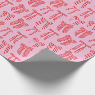Christmas Bows Pink Red Striped Coquette Wrapping Paper
