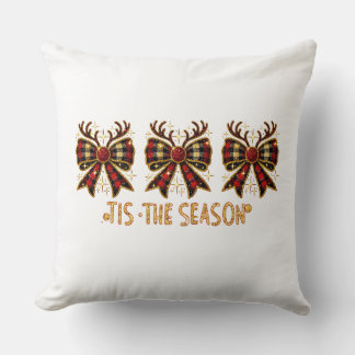 Christmas Bows Plaid Bows Red Cushion