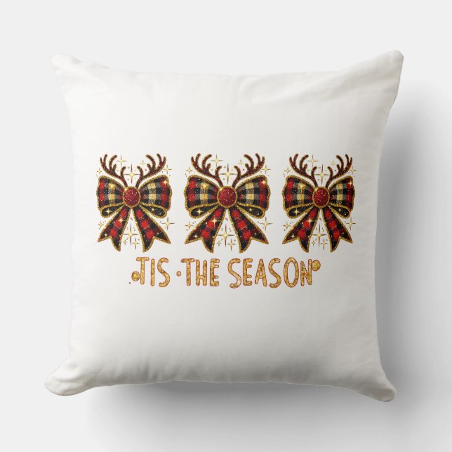 Christmas Bows Plaid Bows Red Cushion (Front)