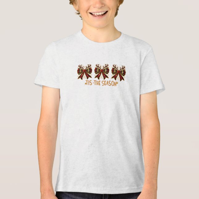 Christmas Bows Plaid Bows Red Tri-Blend Shirt (Front)