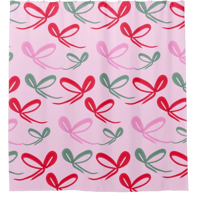 Christmas Bows Reversible Color Shower Curtain (Front)