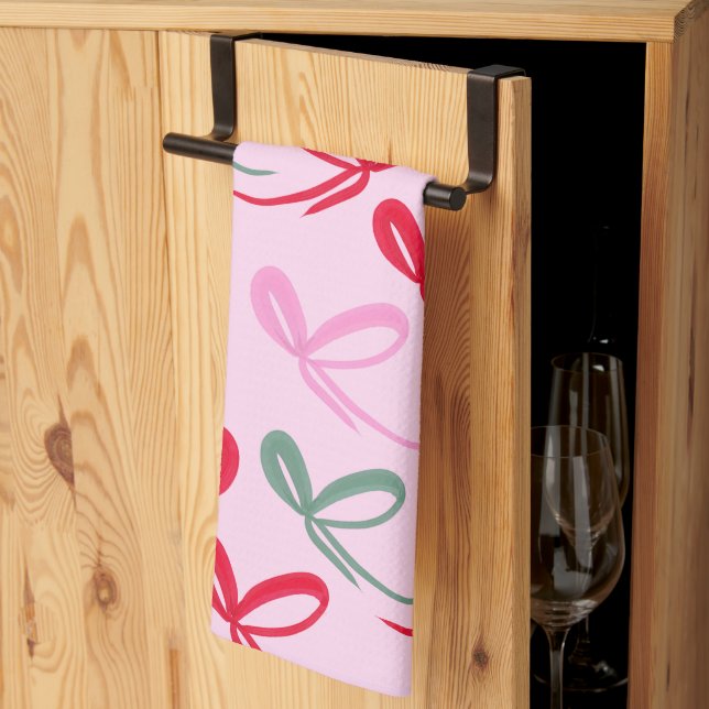 Christmas Bows Reversible Colour Tea Towel (Thirds Fold)
