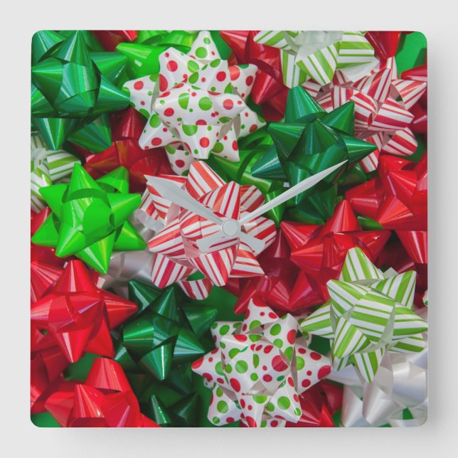 Christmas Bows Square Wall Clock (Front)