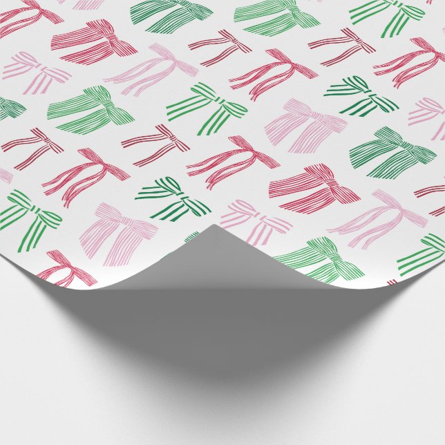 Christmas Bows Striped Coquette Wrapping Paper (Corner)