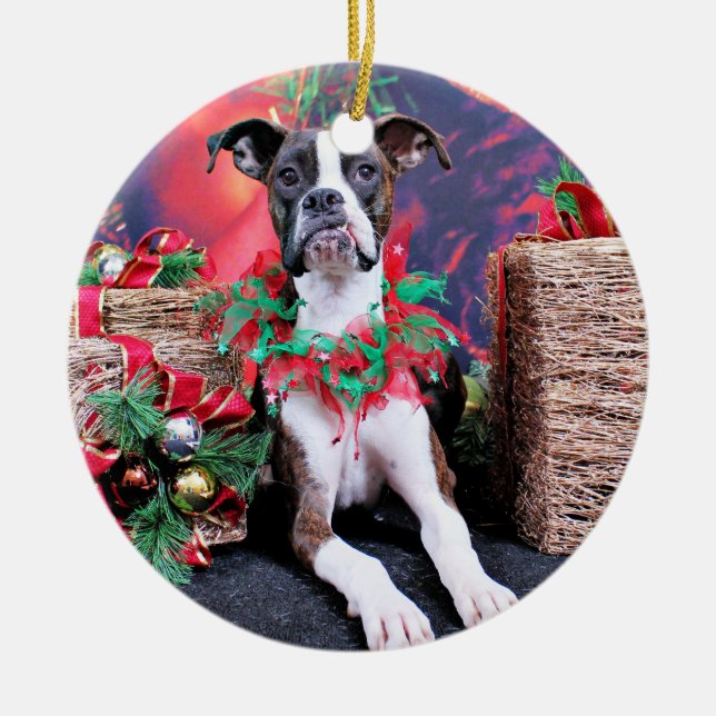 Christmas - Boxer - Chinno Ceramic Tree Decoration (Front)