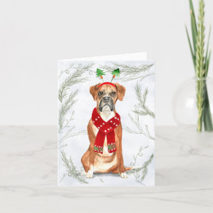 Christmas Boxer Dog and Botanical Pines Holiday Card
