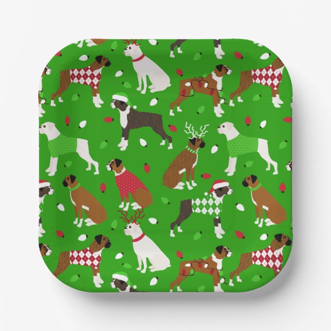 Christmas Boxer Dog Paper Plates (Front)