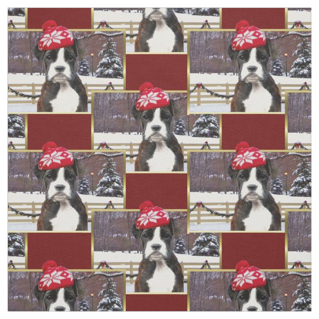 Christmas Boxer dog  pattern Fabric (Swatch)