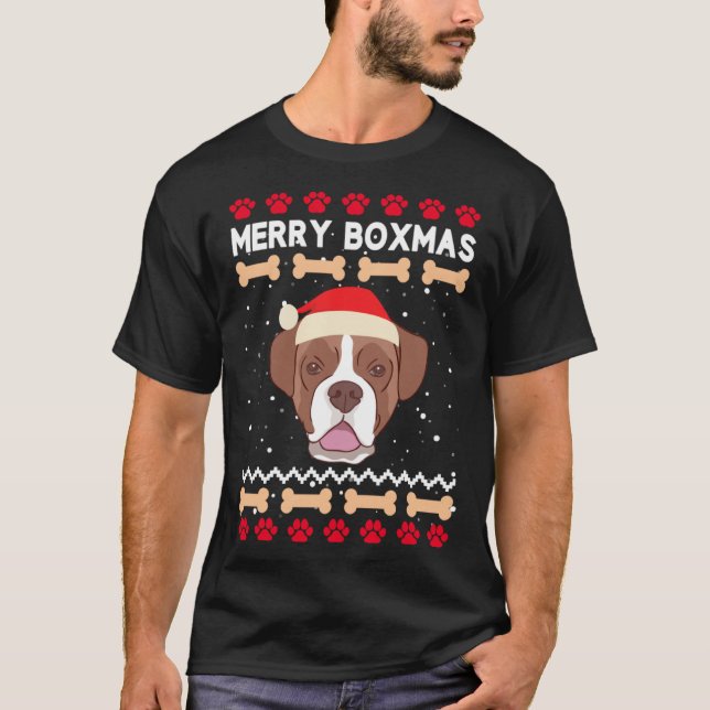 Christmas Boxer Dog Santa Hat Ugly Xmas Merry Boxm T-Shirt (Front)
