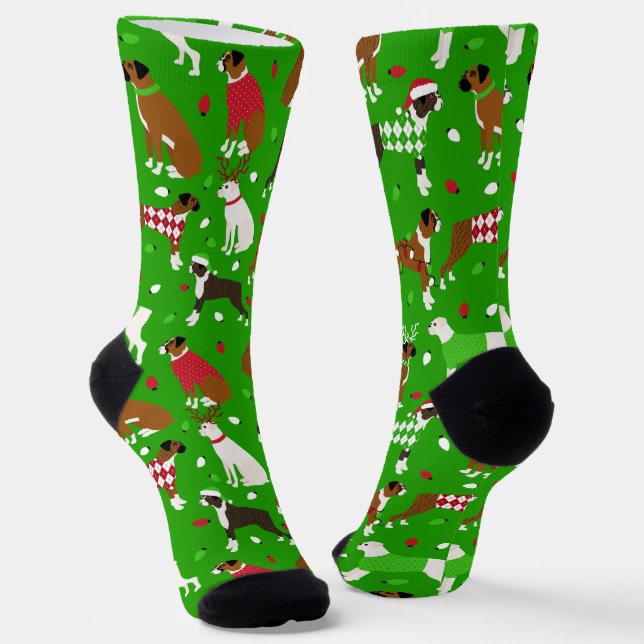 Christmas Boxer Dog Socks (Angled)