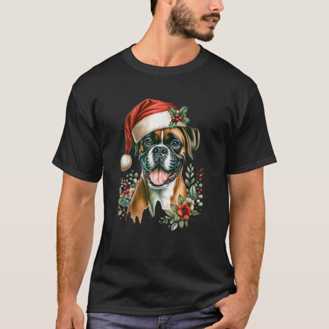 Christmas Boxer Dog Watercolor Artwork  T-Shirt (Front)