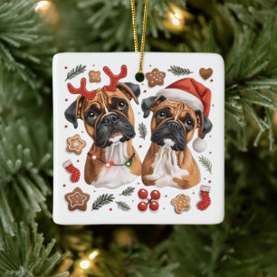 Christmas Boxer Dogs Ceramic Ornament