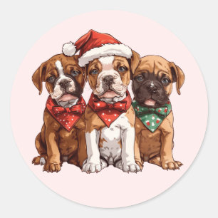 Christmas Boxer Dogs Classic Round Sticker