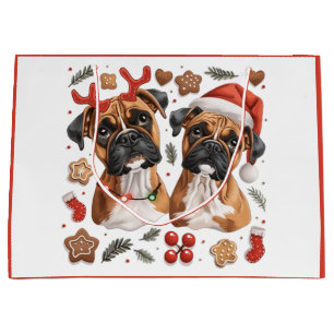 Christmas Boxer Dogs Large Gift Bag